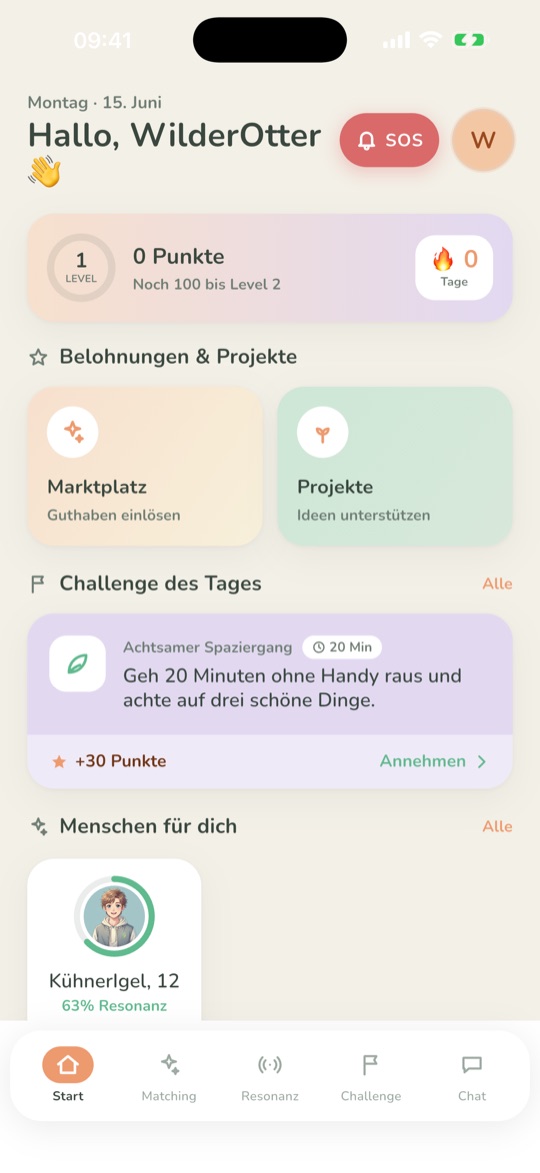 JoinIn Startseite mit Challenges